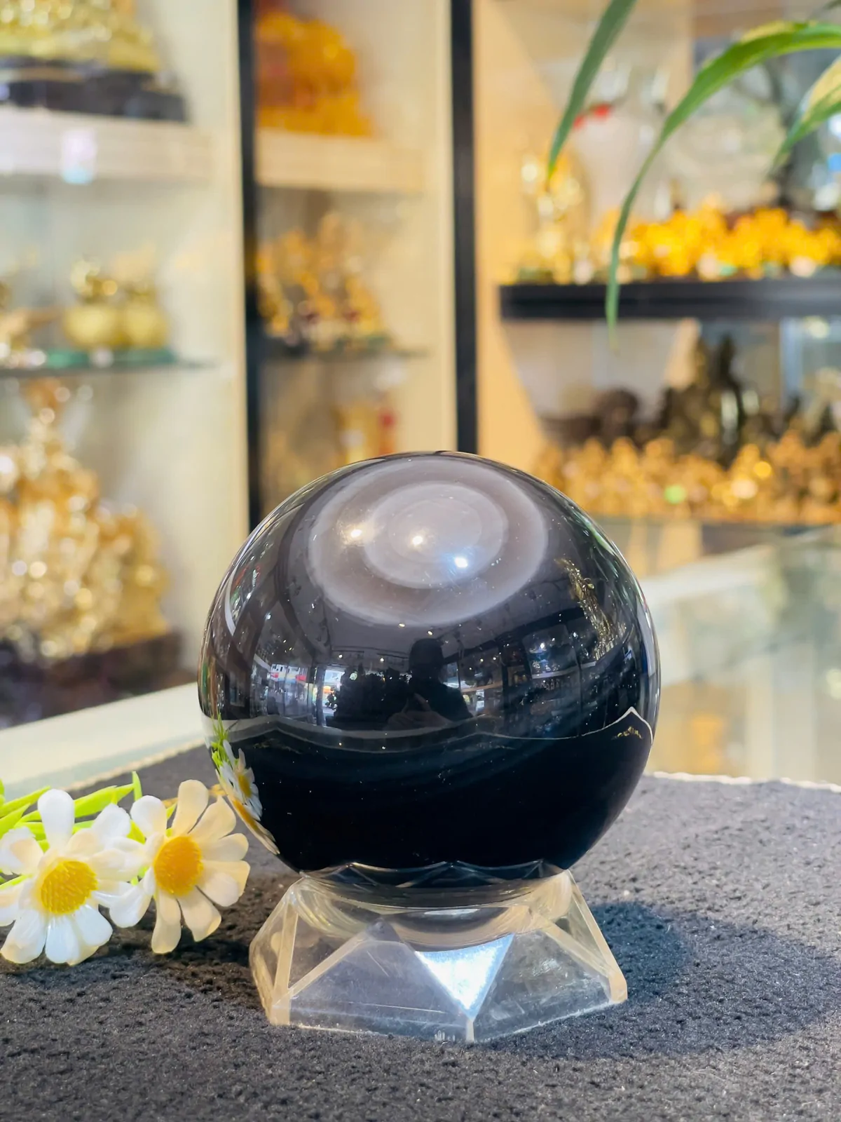 Quả cầu đá hắc ngà (thạch anh đen) QC209-S5-3000